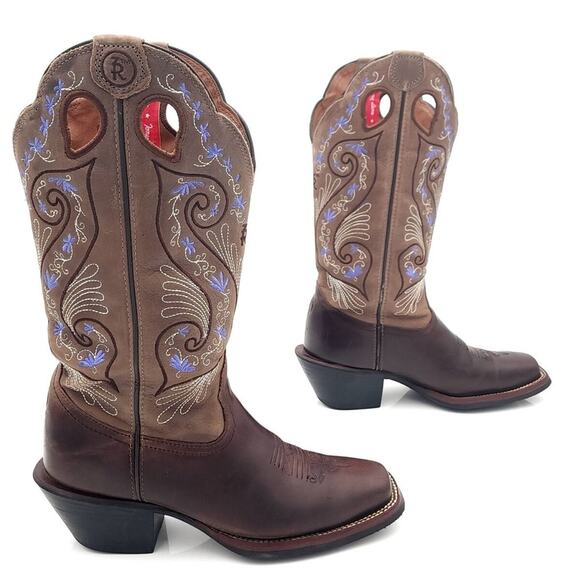 Tony Lama Women's Asena Western Leather Boots Brindle Brown & Lavender Size 6